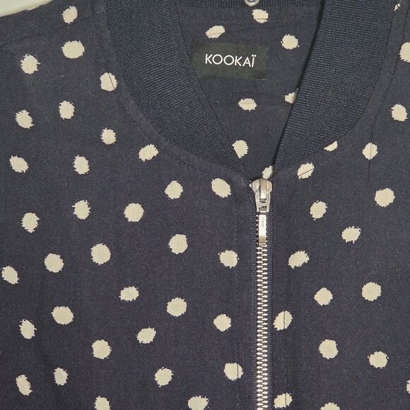 Kookai Polka Dot Bomber Jacket Womens Size 4 / 36 Navy Blue & White Zipper Light - Picture 4 of 9
